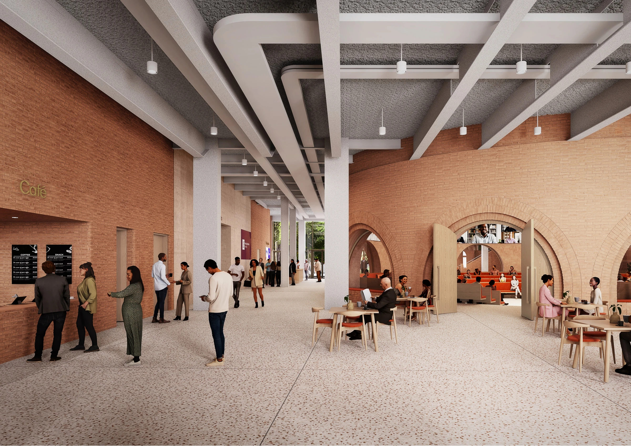 Ground Floor Agora, reception and café CGI